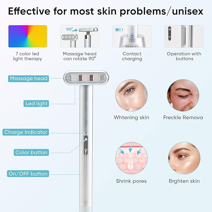 AUSLKA Red-Light-Therapy-Wand, 7 in 1 LED Light Facial Wand for Face, Face Eye Neck Skincare at Home, Face Eye Massager Beauty Tool