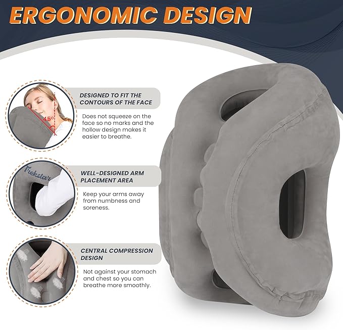 Trekstar Inflatable Travel Neck Pillow in Drawstring Bag | Ergonomic Design | Supports Head, Back, and Neck Pain | Sleeping Cushion in Airplane/Buses/Office/Cars/Trains with Eye Mask, Earplugs