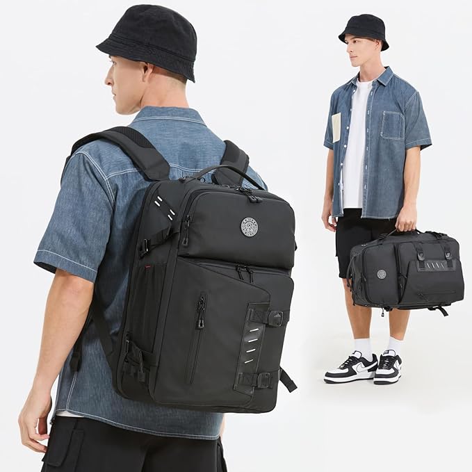SWICKY Travel backpack 40L for men ，Extra Large Carry on Flight Approved Luggage Hand Water-resistant Lightweight Rucksack，Durable Large big Weekender Bag Daypack Fits 17.3 Inch Laptop，Black