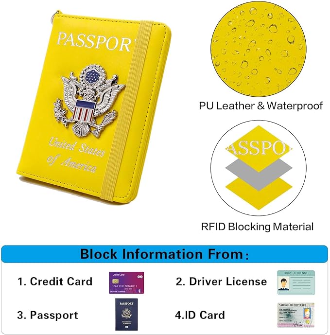 Cnycmy Passport Holder with Airtag slot,Passport-Wallet-Holder for Women,for Family, Rfid Passport Book Card Slot Waterproof, passport holder for travel (yellow1)