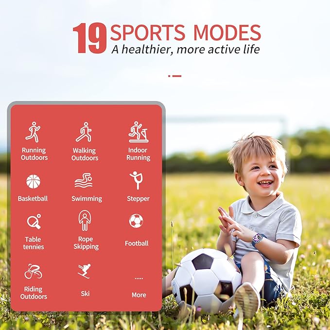 Kids Fitness Tracker Watch, IP68 Waterproof Smart Watch with 19 Sport Modes, Pedometer, Heart Rate Monitor, 19 Sports Modes, Great Gift for Kids