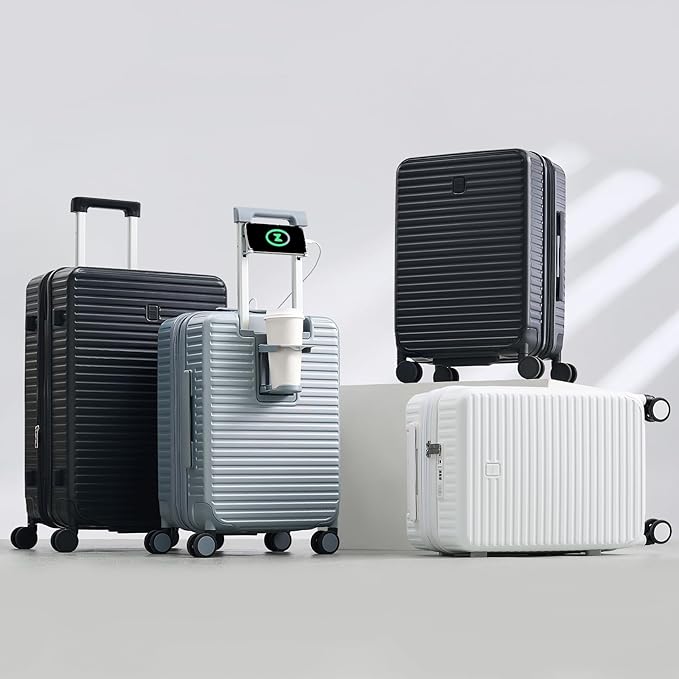 28 Inch Luggage Hard Shell Suitcases, Expandable Travel Checked Luggage 28 Inch, Large Check In Luggage with Spinner Wheels Cup Holder Charger Built in Lightweight Suitcase, White