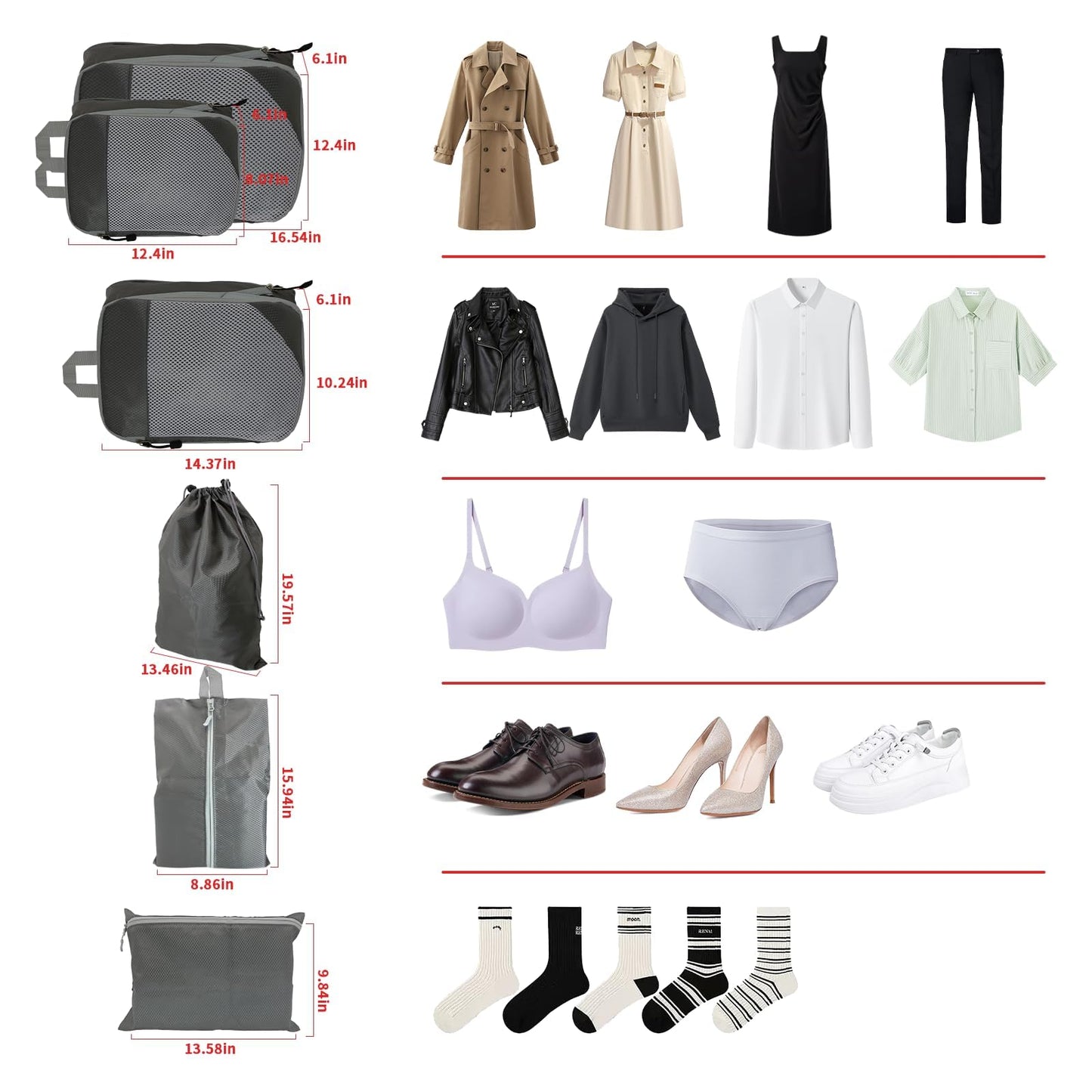 6 Set Compression Packing Cubes for Travel, Lightweight Luggage Organizers, Waterproof & Tear-Resistant, Expandable Travel Organizers Bag Set for Suitcase