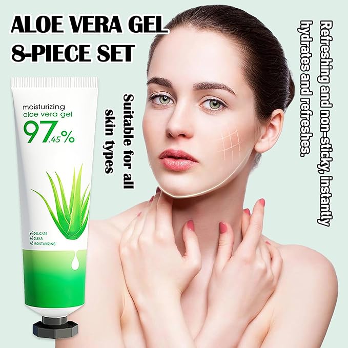 8Pcs Organic Aloe Vera Gel for After Sun Skin Care,Natural Moisturizing Aloe Vera Gel for Face & Body,Easy to Portable Face Moisturizer,Travel Size Pure Vera Aloe Gel for all Skin Types G
