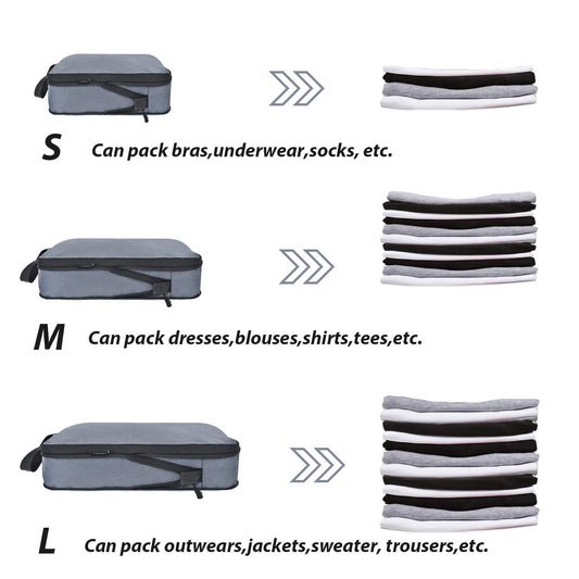 YZAOLL 3 Set/6 Set/7 Set Compression Packing Cubes Travel Accessories Expandable Packing Organizers,Travel Essentials for Carry on 3 Set Gray