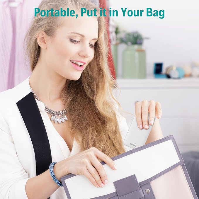 10000mAh Slim Power Bank with Built in Cable,Thin Lightweight Portable Phone Charger,4 Output USB C Travel Essentials External Battery Pack Clutch Charger for iPhone,Samsung,Android,Heated Vest,White