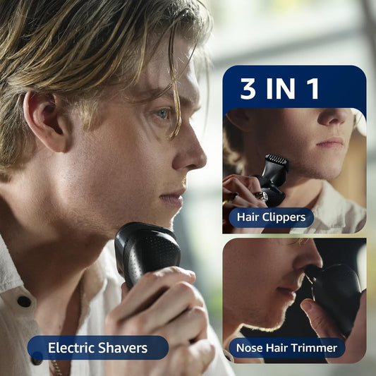 rategist Cordless Electric Razor for Men: 3-in-1 Shaver for Beard/Nose/Sideburns - IPX7 Waterproof Travel Kit - Turbo Speed & Precision Blades, Texture Black