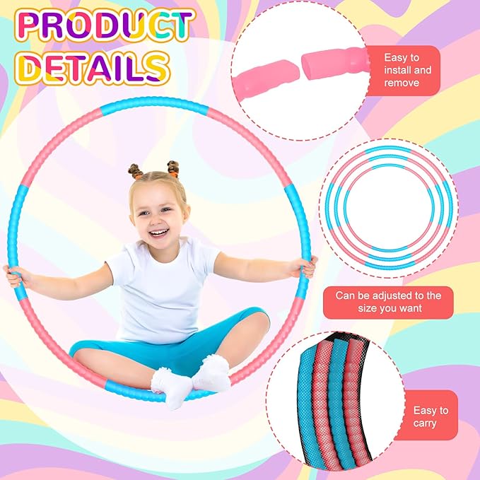 6 Pcs Exercise Hoop Detachable Fitness Rings Adjustable Plastic Toy Fitness Hoop Playground Toys Colored Circles for Teens Games Gymnastics Agility, 28 Inch(Pink, Blue)