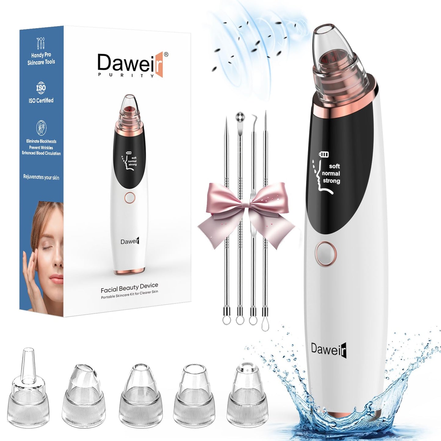 Blackhead Remover Pore Vacuum – 3 Suction Levels & 5 Probes – Facial Cleaner for Nose & Face – Rechargeable Comedone Extractor with LED Display