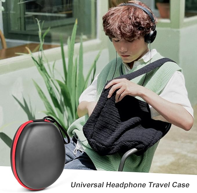Comecase Universal Headphone Case Comepatible with JBL/for Beats/for Sony/for Bose Max Over Ear Headphone and More, Travel Carrying Box for Bluetooth Wireless Headset (Black+Red Zipper)