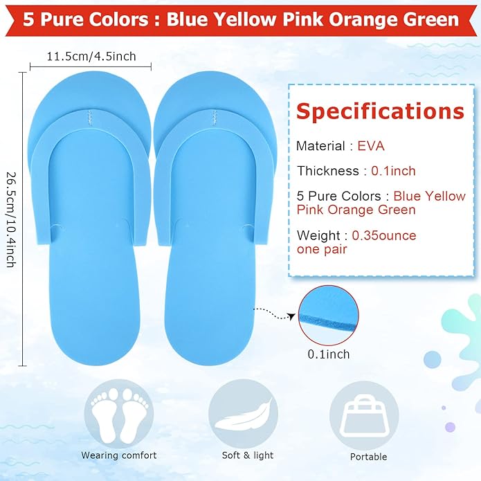 JenPen 60 Pairs Disposable Pedicure Slippers Foam Flip Flops Disposable Flip Flops Multi Color Foldable Pedicure Slippers for Guests Salon Spa Hotel Women