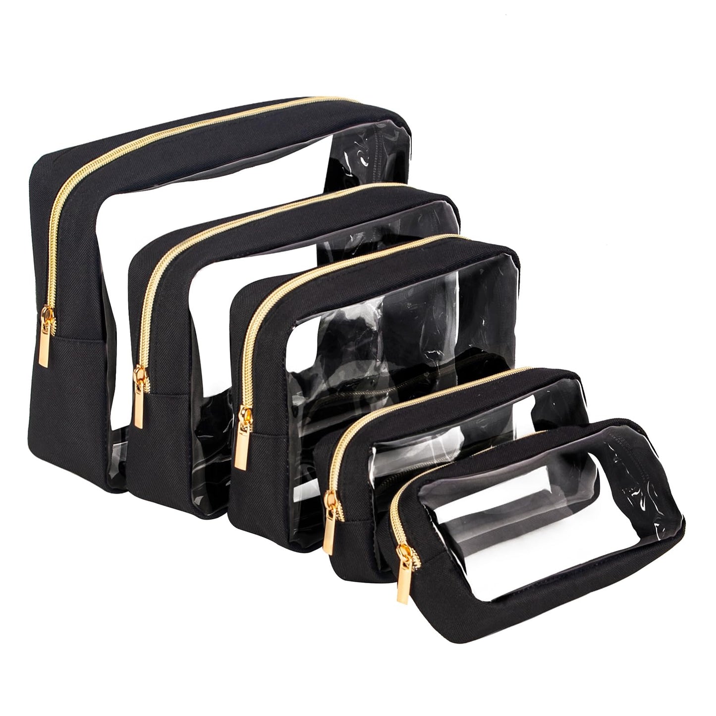 Remobia Hicol TSA Approved 5-Piece Diaper Bag Organizer Pouch Set Clear Waterproof TPU Kids Toiletry Storage Set Travel Packing Clutch Cube Bags for Baby Nursing(Black)