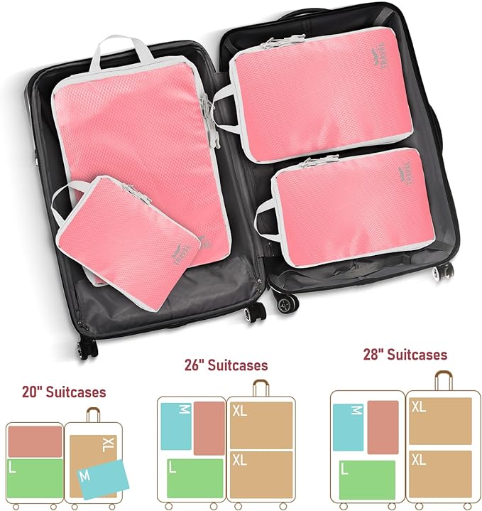 4-Piece Packing Cube Set - Lightweight Luggage Organizers for Travel, Vacation and Suitcases - Durable Accessories with Compression