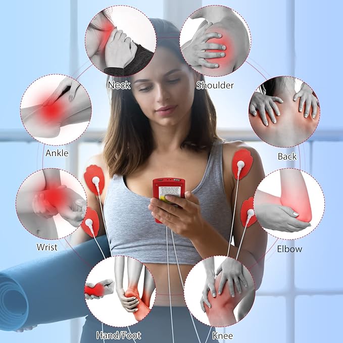 Belifu Dual Channel TENS EMS Unit with 12 Pads, 24 Modes Muscle Stimulator, Electronic Pulse Massager Muscle Massager for Pain Relief Therapy, Fastening Cable Ties, Dust-Proof Drawstring Storage Bag