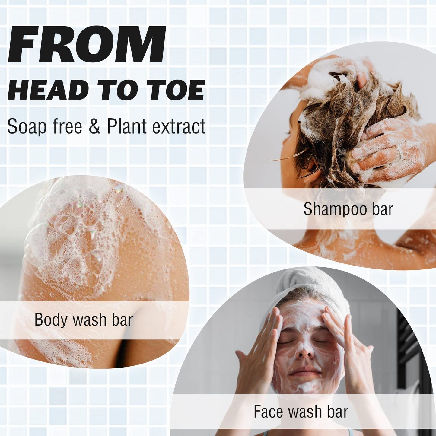 SAPHUS 3-in-1 Shampoo Bars for Hair, Body, Face & Beard | Acidified Bar Soap Moisturizing & Cleansing Bar for Men, Women, Kids | pH Balanced, Sulfate-Free, 1 Pack