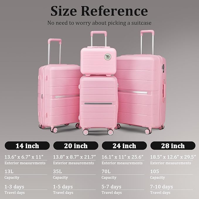 4-Piece Hardshell Luggage Set with TSA Locks, Expandable Suitcases and Silent Spinner Wheels - Vibrant Colors for Easy Identification (14/20/24/28 Inch) - Family Travel Suitcase Sets