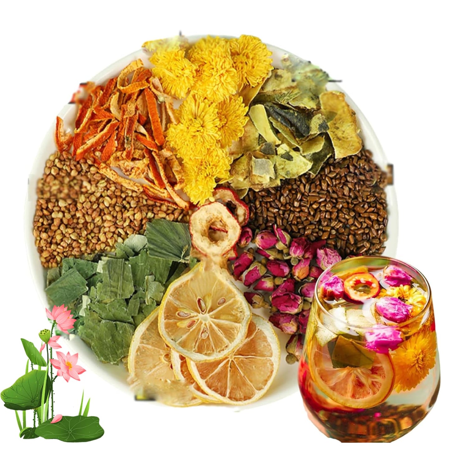 2 Pack -60 Bags Winter Melon Lotus Leaf Tea,Chrysanthemum,Winter Melon,Orange Peel,Cassia Seed,Buckwheat,Hawthorn,Lotus Leaf,Red Rose,Blend Formula Tea (2box)