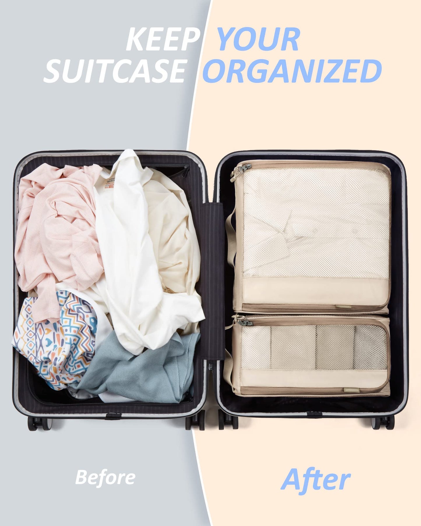 BAGSMART 7 Set Packing Cubes for Travel Essentials, Lightweight Luggage Suitcase Organizer Bags with Shoe Bag, Keep Shape Packing Cubes