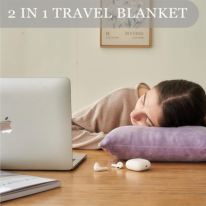 Commollis 2-in-1 Travel Blanket & Pillow for Airplane, Car, Train - Warm Compact Flight Blanket with Luggage Strap & Backpack Clip, Machine Washable, All-Season Use