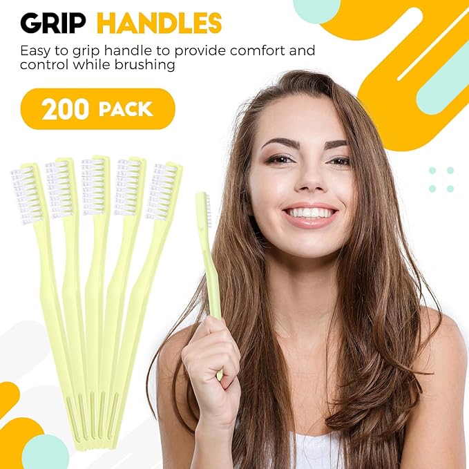CHENGU 200 Pack Individually Wrapped Disposable Toothbrush Bulk Single Use Toothbrush with Soft Bristle for Women Men Adult Hotels Guest Travel Donation(Yellow)