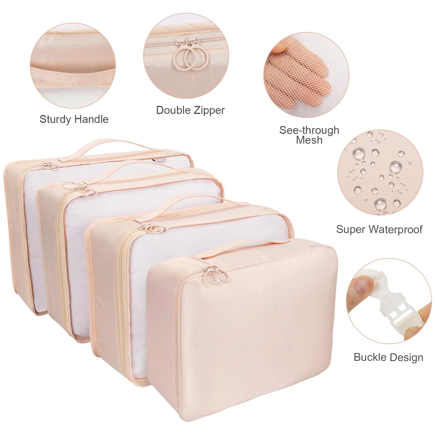 FACONSI Packing Cubes for Travel - 10 Set Suitcases Organizer Bags, Suitable for Luggage Carry on Case, Travel Essentials (cream color)