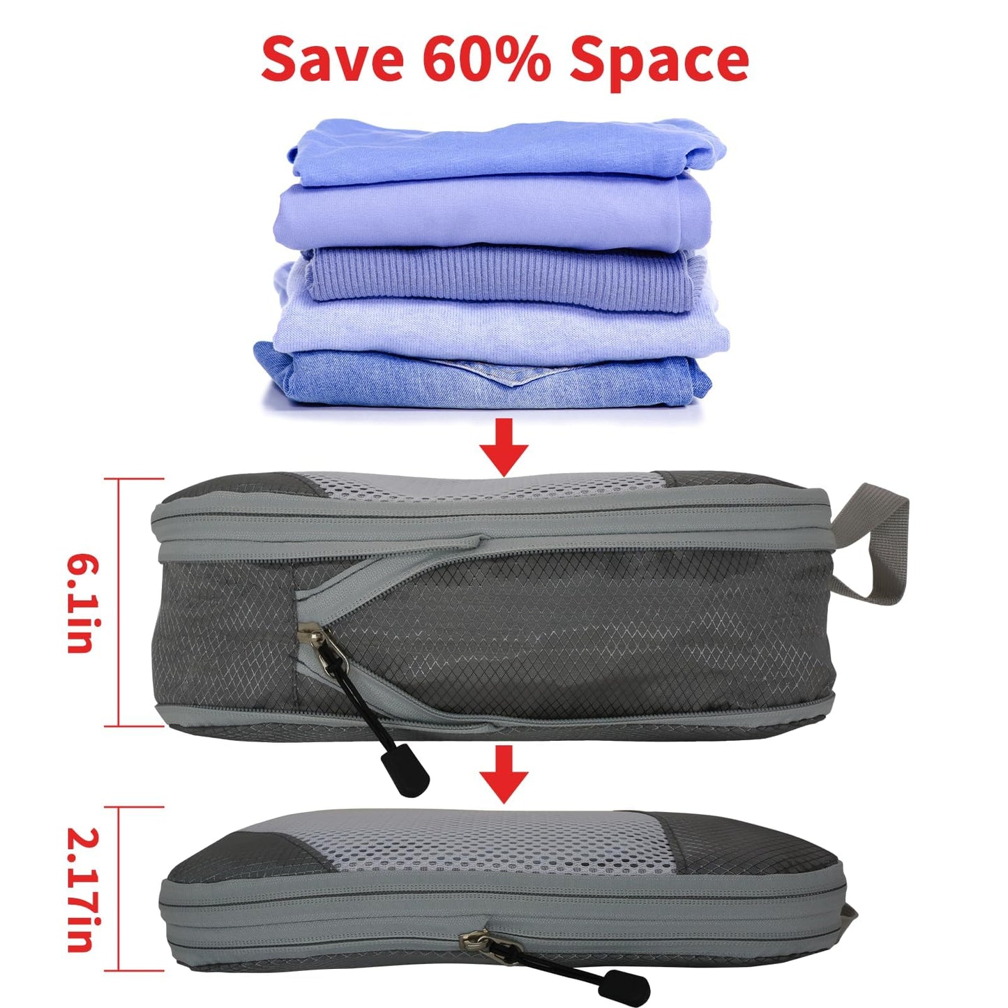 6 Set Compression Packing Cubes for Travel, Lightweight Luggage Organizers, Waterproof & Tear-Resistant, Expandable Travel Organizers Bag Set for Suitcase