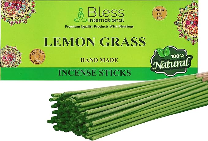 Bless-Lemon-Grass 100%-Natural-Handmade-Hand-Dipped-Incense-Sticks Organic-Chemicals-Charcoal-Free Purification-Relaxation-Positivity-Yoga-Meditation Best-Woods-Scent (100 Sticks(5.25 OZ))