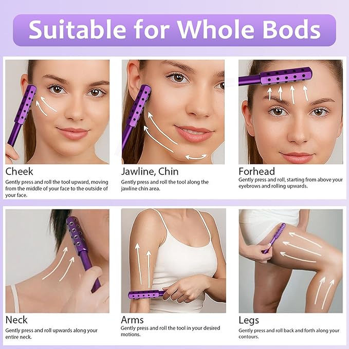 4-in-1 Germanium Stone Face Massager Beauty Roller for Up Lifting and Skin Care, Anti-Aging Beauty Tool with 3 Replaceable Heads - Jade Stone, Stainless Steel and 0.25mm Microneedle