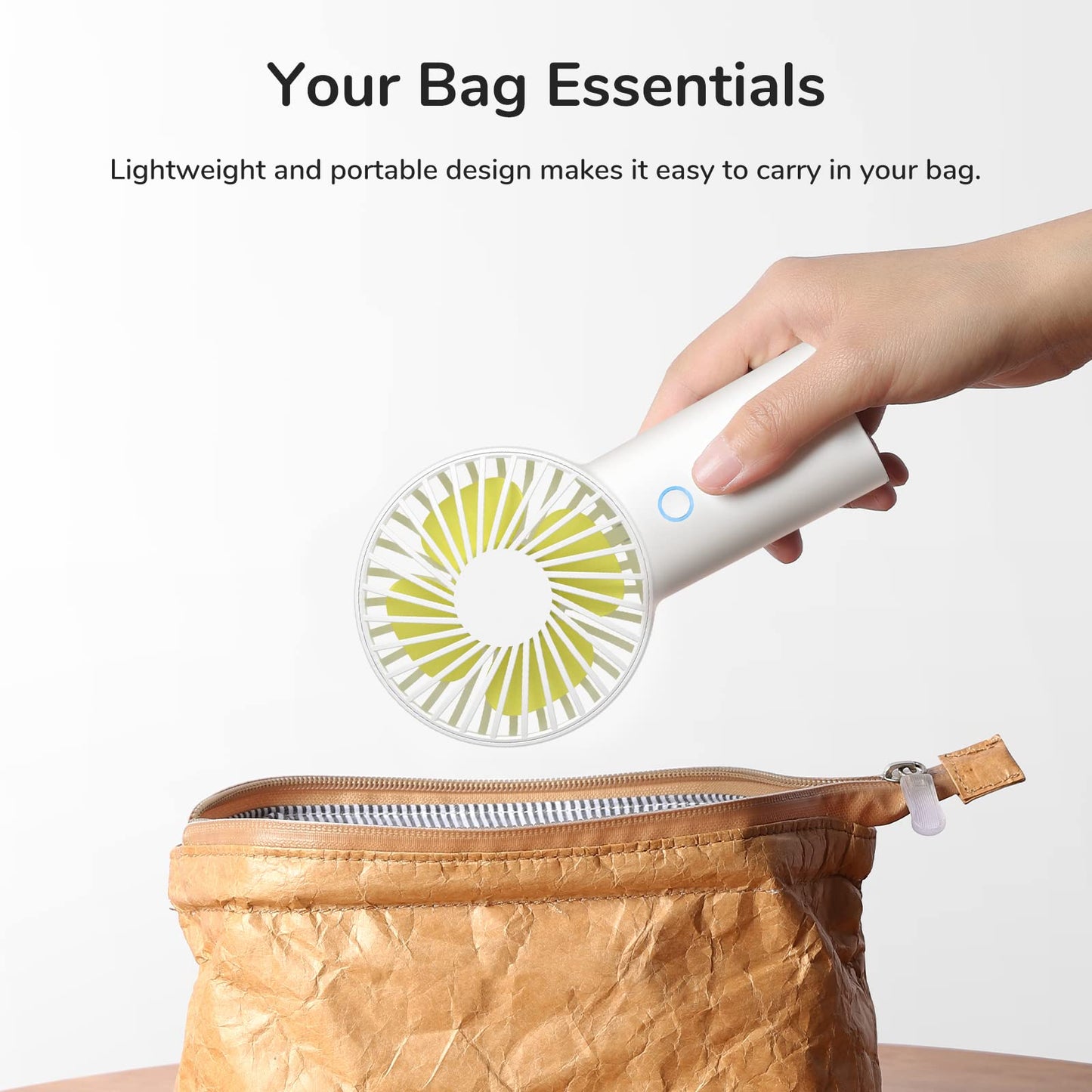 JISULIFE Handheld Fan [20H Max Cooling Time] 4000mAh USB Rechargeable, Battery Operated Portable Fan with 3 Speeds for Travel/Makeup/Office-White