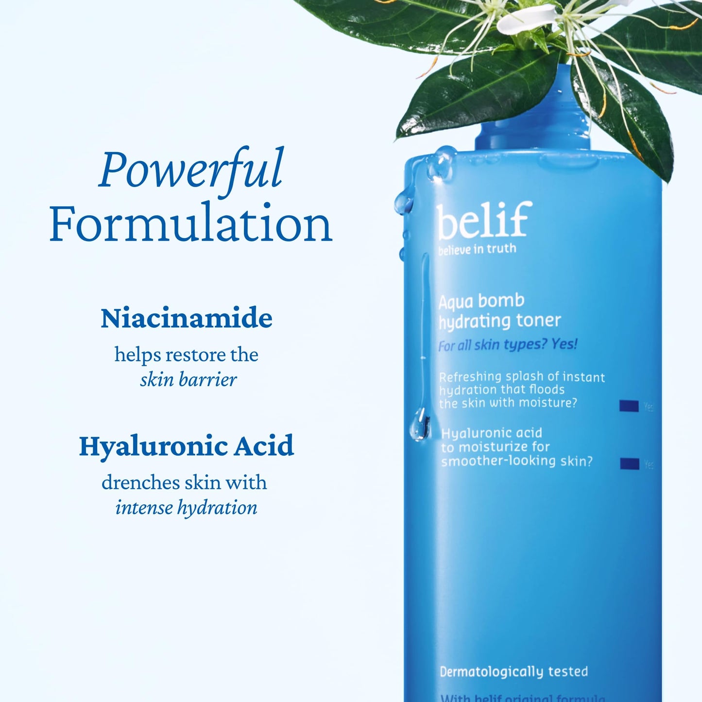 belif Niacinamide Hydrating Toner – Aqua Bomb Lightweight Cooling Toner with Hyaluronic Acid, Soothing and Balancing Formula, Skin Barrier Repair and Radiant Skin, Korean Skincare, 5.07 fl oz