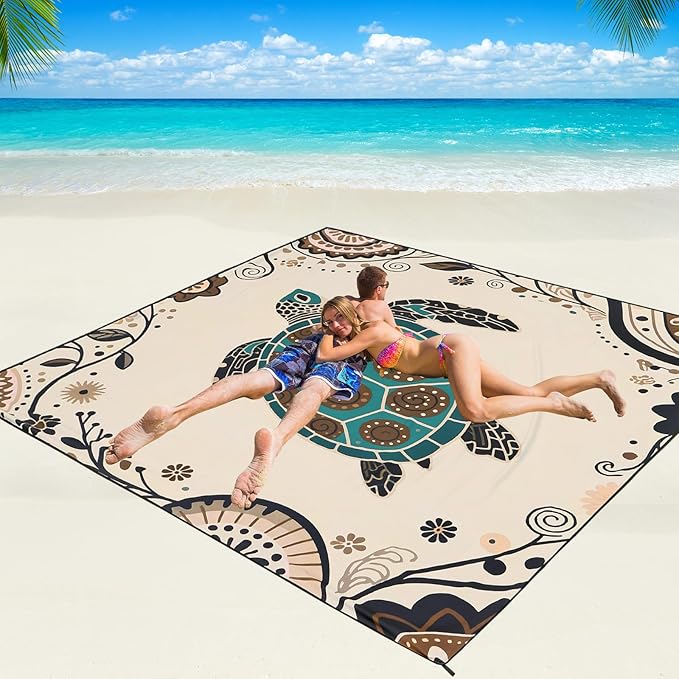 Beach Blanket Waterproof Sandproof Beach Mat 79" X 83"/10'x9'for 2-8 Adults Quick Drying Outdoor Picnic Mat Beach Accessories for Travel, Camping, Hiking