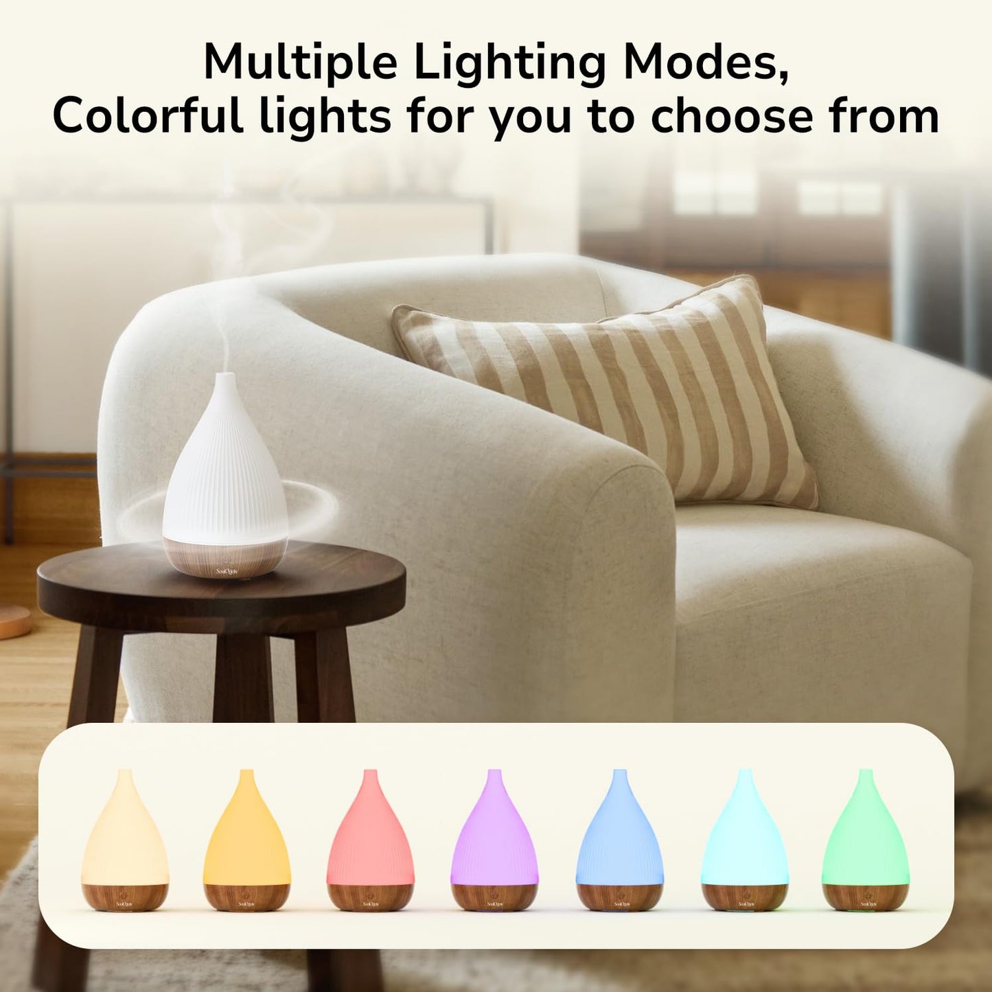 SOULORIGIN Ultrasonic Essential Oil Diffuser, Home Fragrance Aroma Diffuser with Auto Shut-Off, 8-Color Night Light & Ultra-Quiet Operation, BPA-Free Portable Aromatherapy Humidifier for Home (Dark)