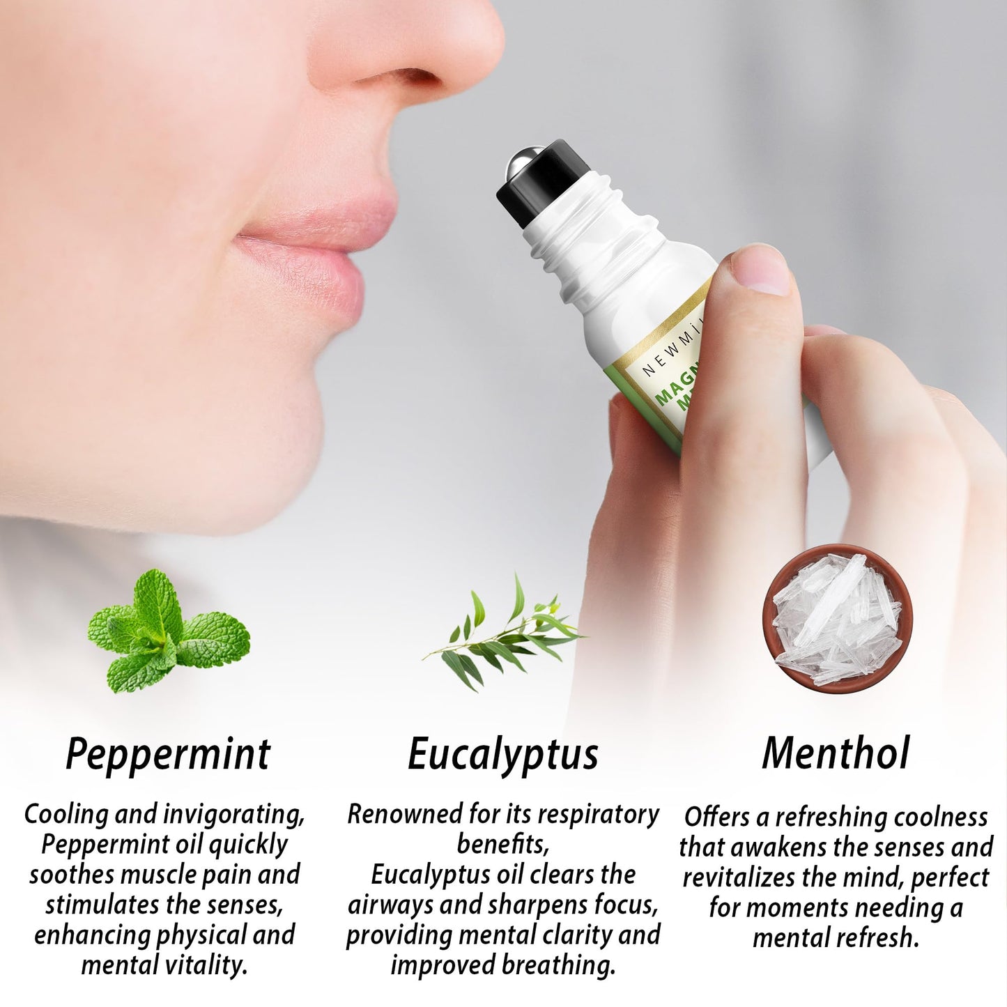 Magnesium Menthol Migraine Roll on Stick - Natural Fast Acting & Cooling Relief Peppermint Eucalyptus Aromatherapy Essential Oils for Headaches Sinus - Perfect Selfcare Gift Stocking Stuffers
