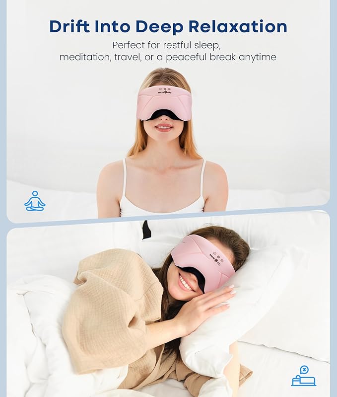 MUSICOZY Sleep Headphones, Bluetooth 5.4 Sleep Mask, Washable Zipper Eye Mask with HD Stereo Speakers, Cooling Ice Silk Fabric, 14H Playtime Wireless Headband Headphones for Side Sleepers