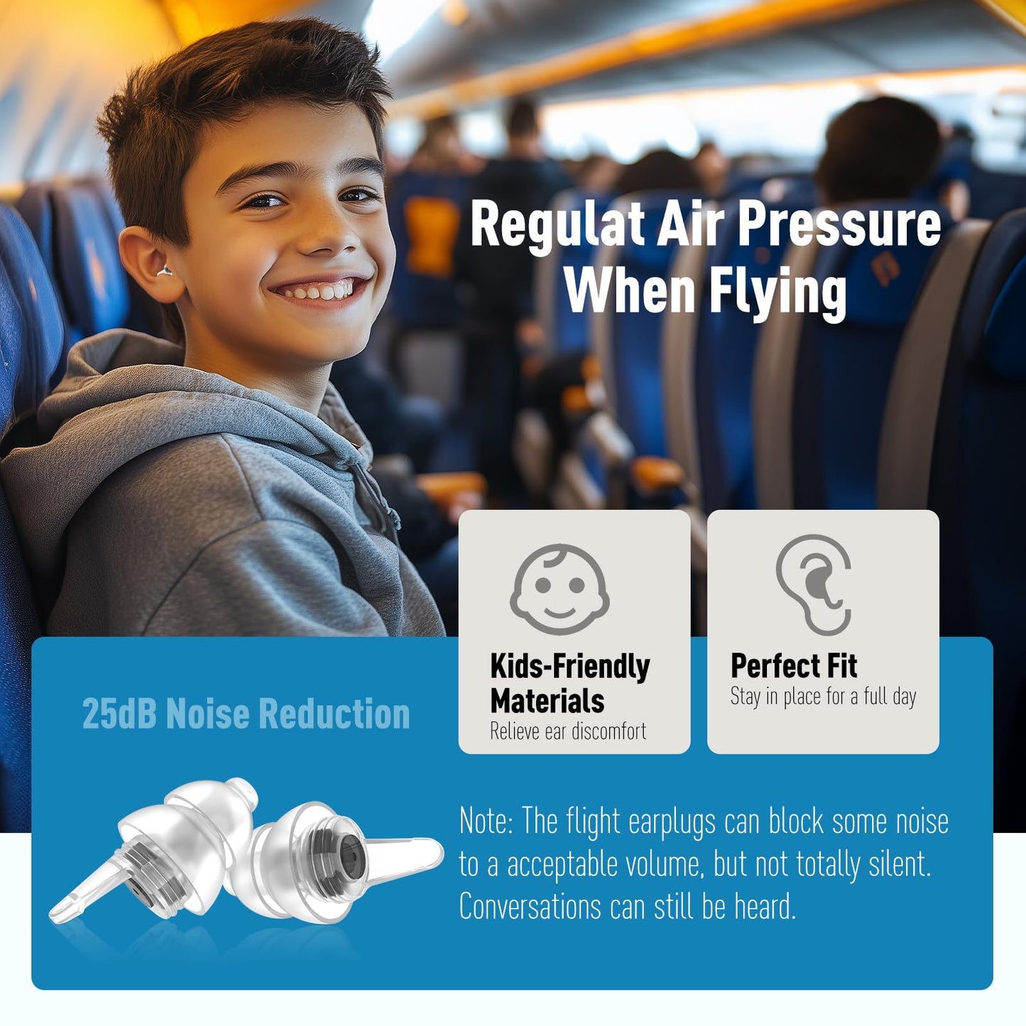 Ear Plugs for Airplane Pressure Relief & Preventing Ear Pain - Flying Travel Essentials - Comfortable Reusable Plane Earplugs for Adult/Kids 12+ Charcoal Black