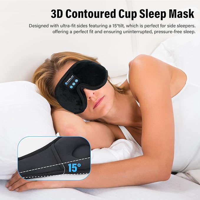 Sleep Headphones,Sleep Mask for Side Sleeper,3D Eye Mask for Sleeping with Stereo Speakers,Bluetooth Headphone,Perfect for Gifts for Women/Men Black