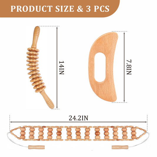 3PCS Wood Therapy Massage Tools, Lymphatic Drainage & Body Sculpting Wooden Massager, Maderoterapia Anti-Cellulite Tool for Deep Tissue Massage, Pain Relief & Muscle Recovery