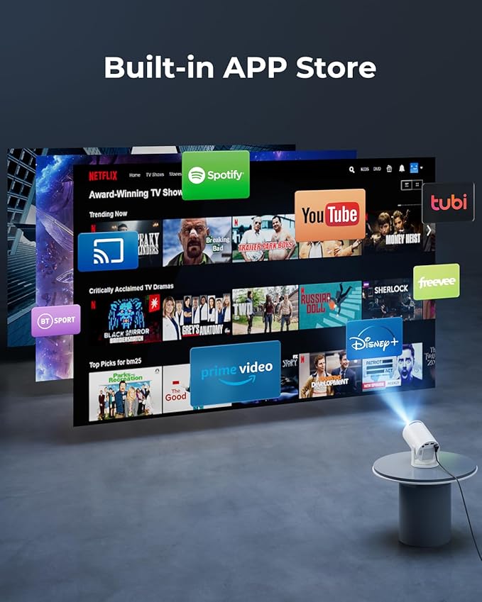 CLOKOWE Mini Projector with WiFi and Bluetooth - Built-in Apps, Smart Portable Projector with 180° Rotation, Auto Keystone, Support 1080P, Compatible with HDMI/USB/TV Stick/Smartphone/Laptop