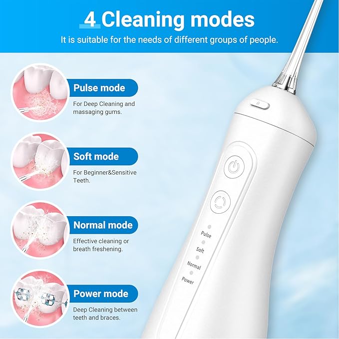 Betterchoi Water Flossers for Teeth, Portable Cordless Water Dental Flosser Teeth Pick, Oral Irrigator – 4 Cleaning Modes, 1800 Pulses, IPX7 Waterproof, USB Type-C Charging for Home Travel, White
