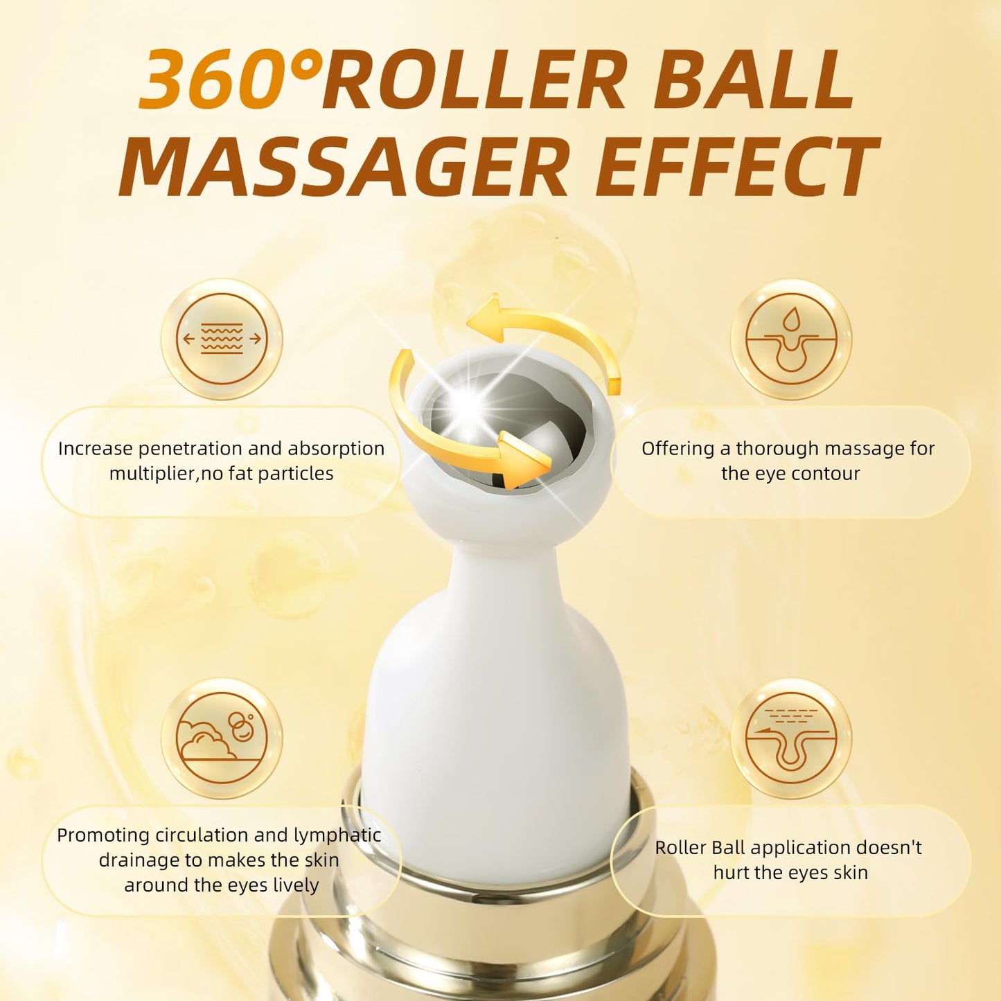 UJHAY 5% Caffeine Eye Cream, Under Eye Serum for Dark Circles, Puffiness & Wrinkles Fine Lines, Eye Roller Serum with 360° Massage Ball, Eye Treatment Balm for Men & Women