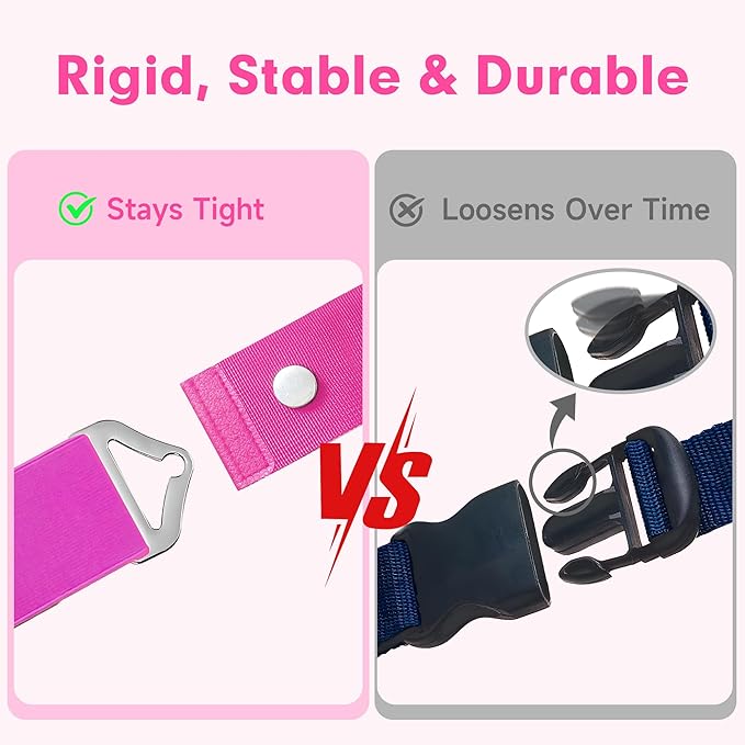 2-in-1 Travel Belt for Luggage Over Handle, Luggage Belt for Carry on Bag, Suitcase Straps, Add a Bag Bungees Luggage Straps Adjustable with Alloy Buckle,Hands-Free for Airport (Pink, 2 Pack)