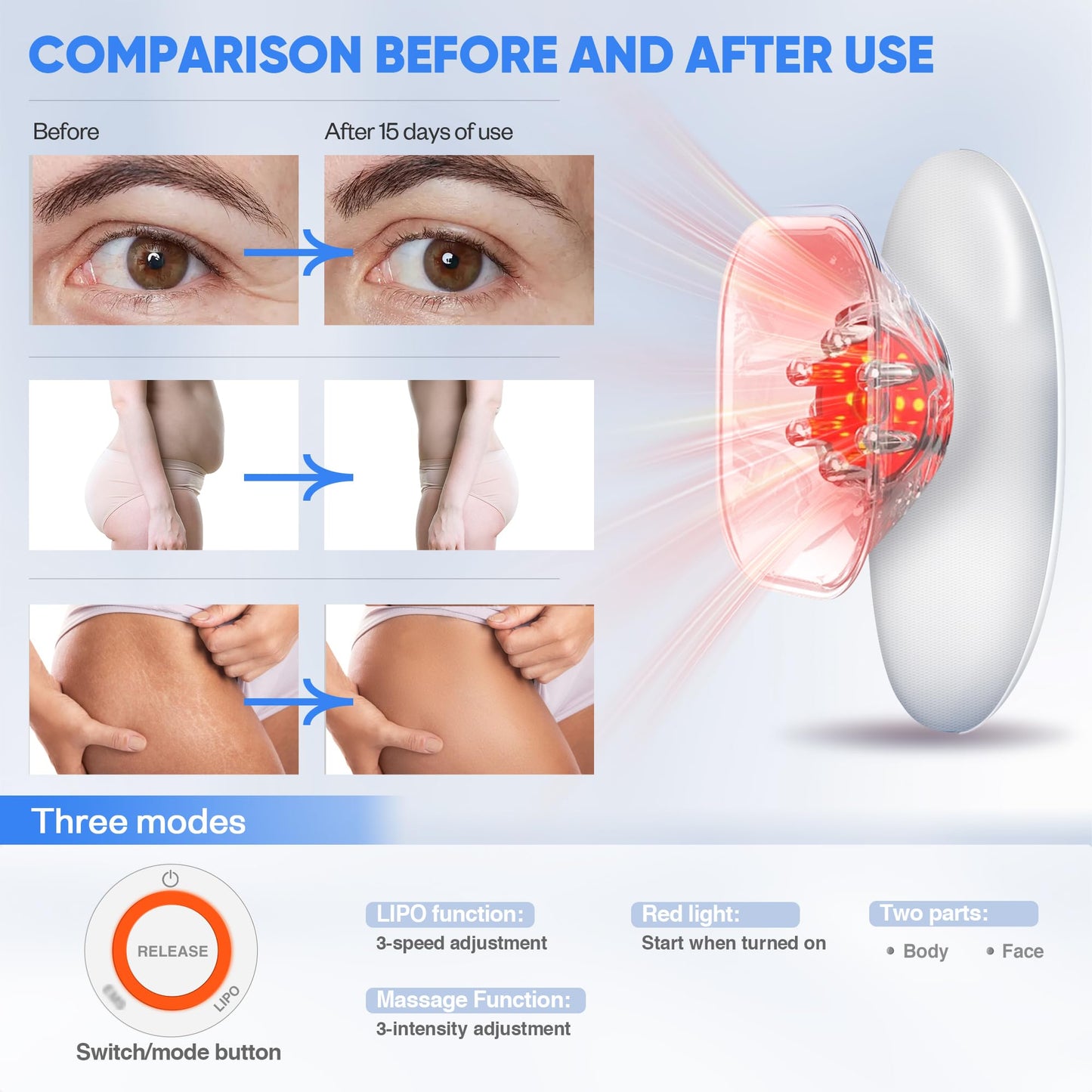 Ciyada 3-in-1 Electric Cellulite Massager, 3-in-1 Body Sculpting Machine -3 Modes Adjustable Body Sculpting Machine- Home Use Cupping Therapy Tool for Back, Belly, Waist, Arms, Legs-White