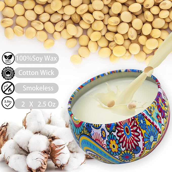 2 Pack Scented Candles, 2.5 oz Aromatherapy Candles for Home Scented, Natural Soy Candles with Floral Scents, Portable Small Jar Candle Set for Travel, Spa, Bath, Yoga, Home Decor Candle