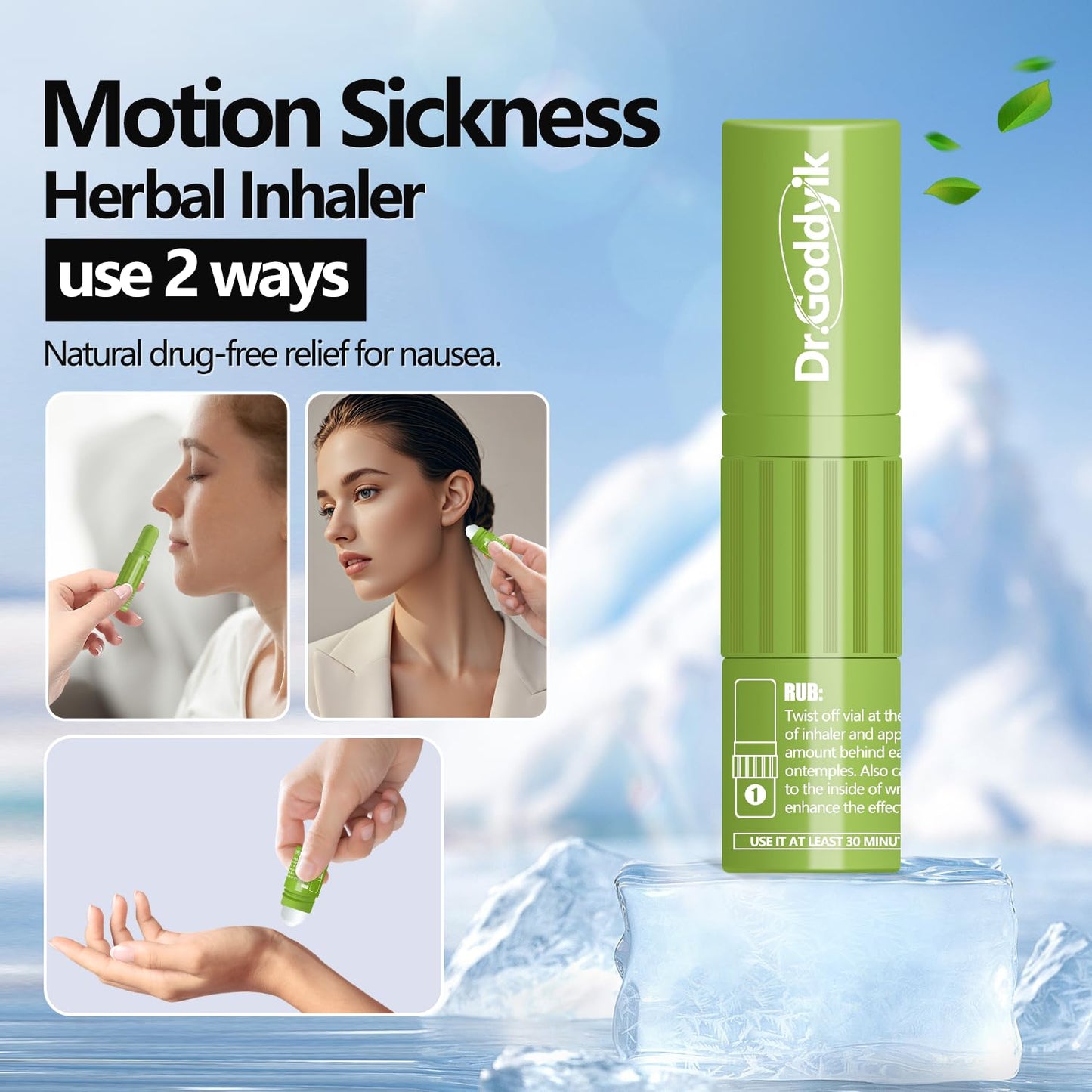 Dr.Goddyik Nausea Relief Herbal Inhaler,Morning Motion Sickness Nose Inhaler Stick Non-Drowsy, Travel Essentials for Cruise, Car, Plane