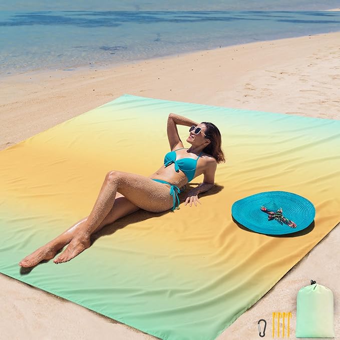 AISPARKY Beach Blanket Waterproof Sandproof Extra Large Beach Mat 79" X 83"/120"x108" for 2-8 Adults Quick Drying Durable Outdoor Picnic Mat for Travel, Camping, Hiking