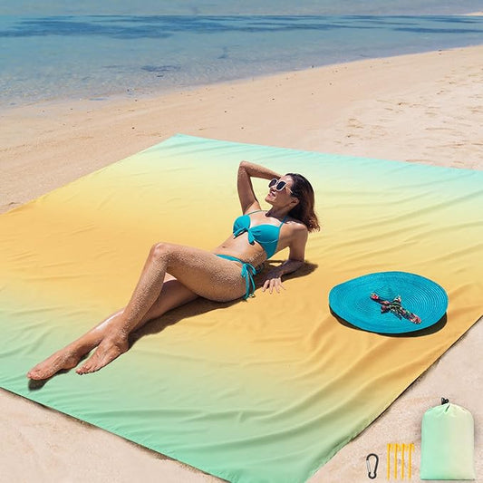 AISPARKY Beach Blanket Waterproof Sandproof Extra Large Beach Mat 79" X 83"/120"x108" for 2-8 Adults Quick Drying Durable Outdoor Picnic Mat for Travel, Camping, Hiking