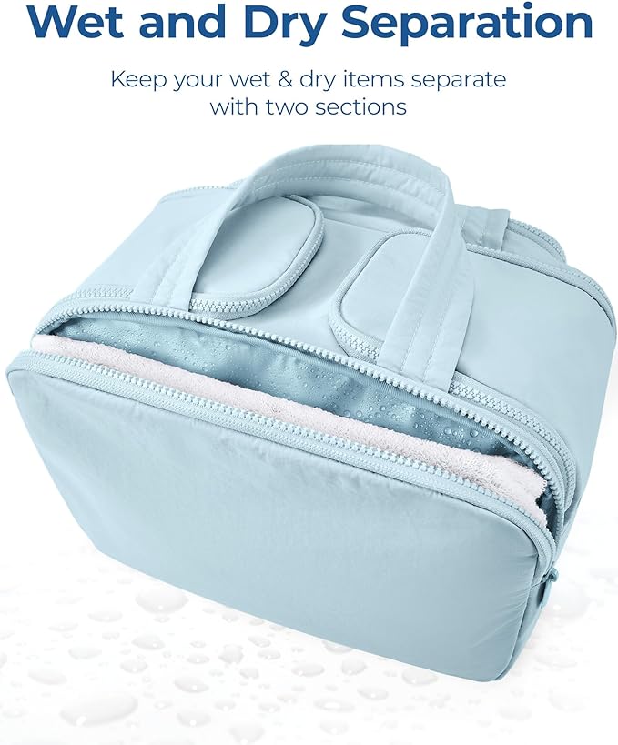 BAGSMART Travel Toiletry Bag, Lightweight Large Wide-open Travel Bag for Women, Puffy Cosmetic Makeup Bag Organizer with Handle for Accessories,Essentials, Toiletries, Blue