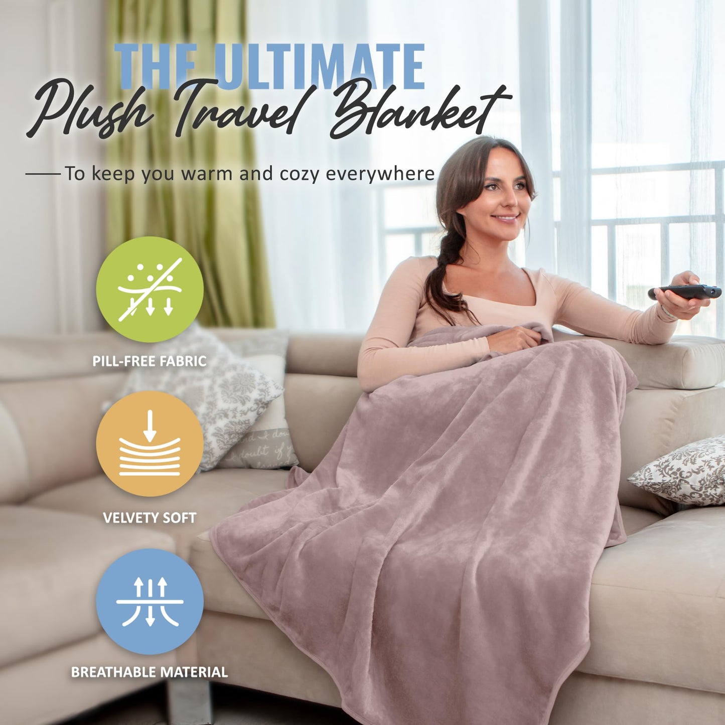 BOACAY Soft & Warm Travel Blanket for Airplane & Car - Long Flight Essential for Women, Men, Kids - Compact Pillow with Luggage Sleeve & Backpack Clip