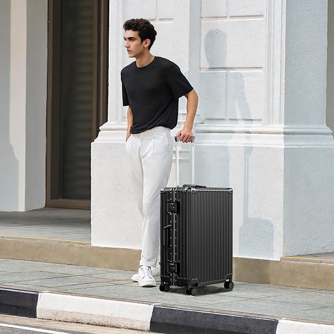 AnyZip Luggage PC+ABS Aluminum Frame Zipperless Checked Luggage Hard Shell Suitcase with TSA Lock Double Spinner Wheels 24 Inch Black