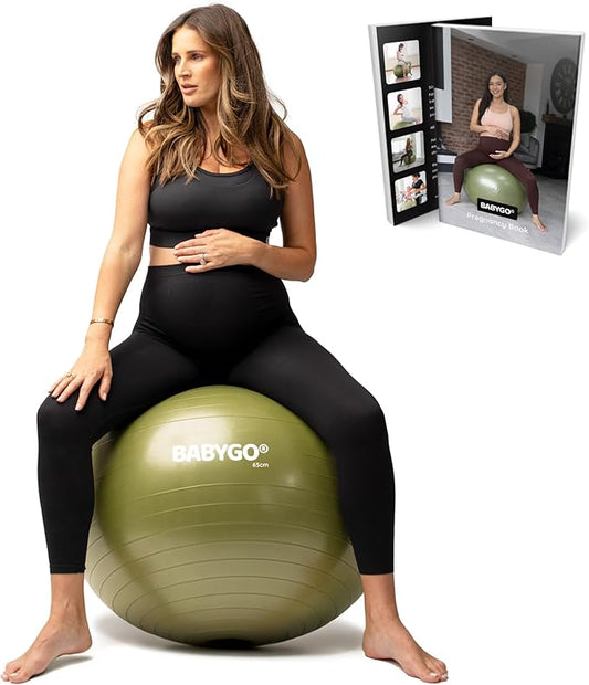 BABYGO Birthing Ball - Pregnancy Yoga Labor & Exercise Ball & Book Set Trimester Targeting, Maternity Physio, Birth & Recovery Plan Included Anti Burst Eco Friendly